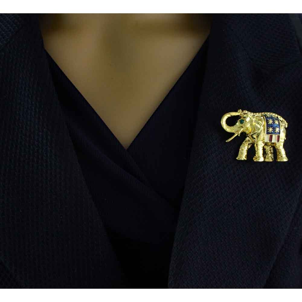Patriotic Red White Blue Enamel Elephant Brooch Pin - PRA336 - Lilylin Designs