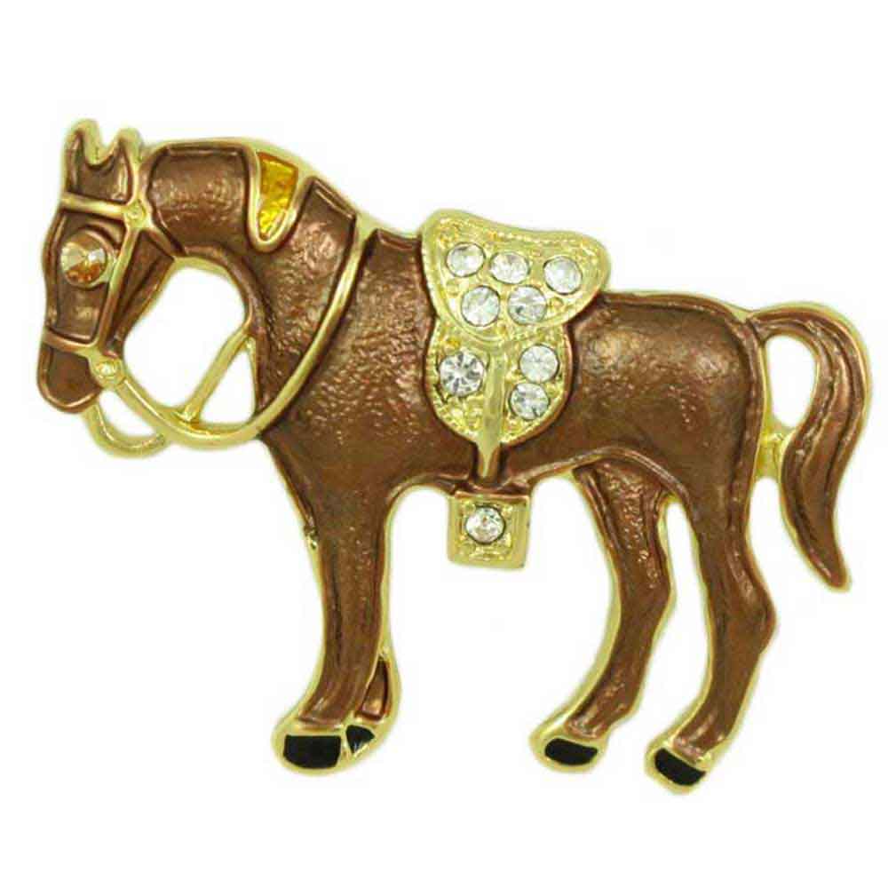 Lilylin Designs Brown Enamel Horse with Crystal Saddle Brooch Pin