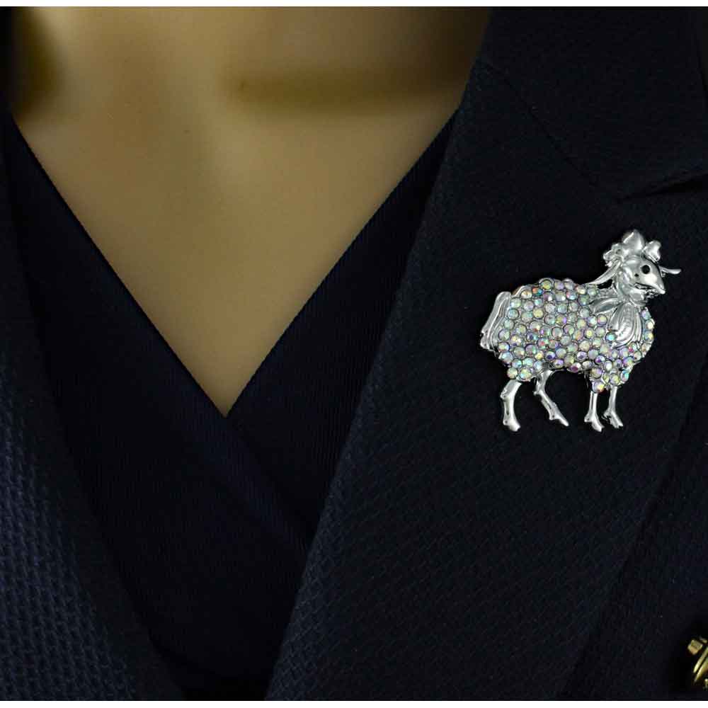 Sheep Brooch Pin with Aurora Borealis Crystals - PRA501S - Lilylin Designs