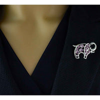 Load image into Gallery viewer, Purple Crystal Elephant with Raised Trunk Brooch Pin - PRA536A - Lilylin Designs
