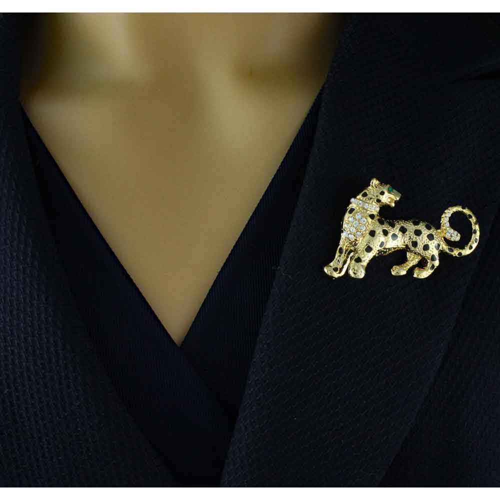 Cheetah Brooch Pin with Black Enamel Spots - PRA615B - Lilylin Designs