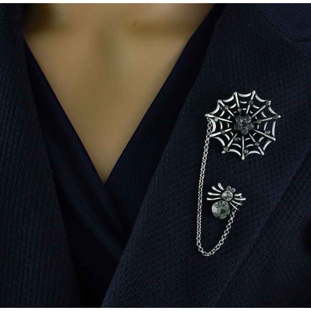 Black Crystal Spider and Web Jewelry Brooch Pin - PRA702 - Lilylin Designs
