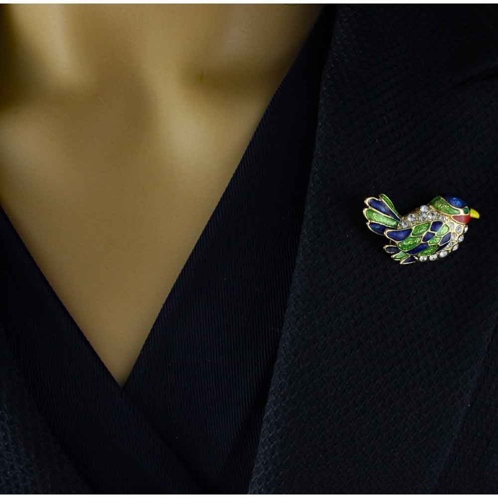 Blue and Green Enamel Bird Brooch Pin - PRB103 - Lilylin Designs