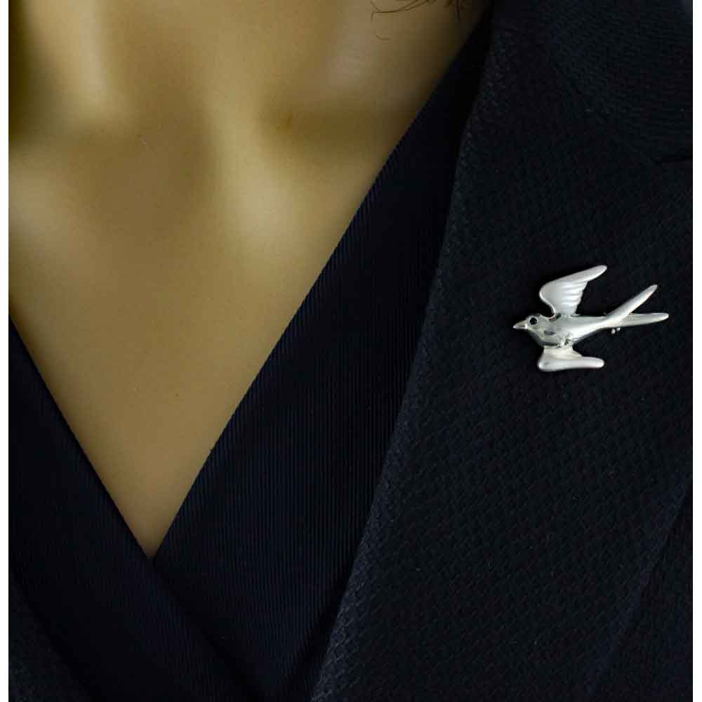 Dove Brooch Pin with Black Crystal Eye Jewelry - PRB302 - Lilylin Designs