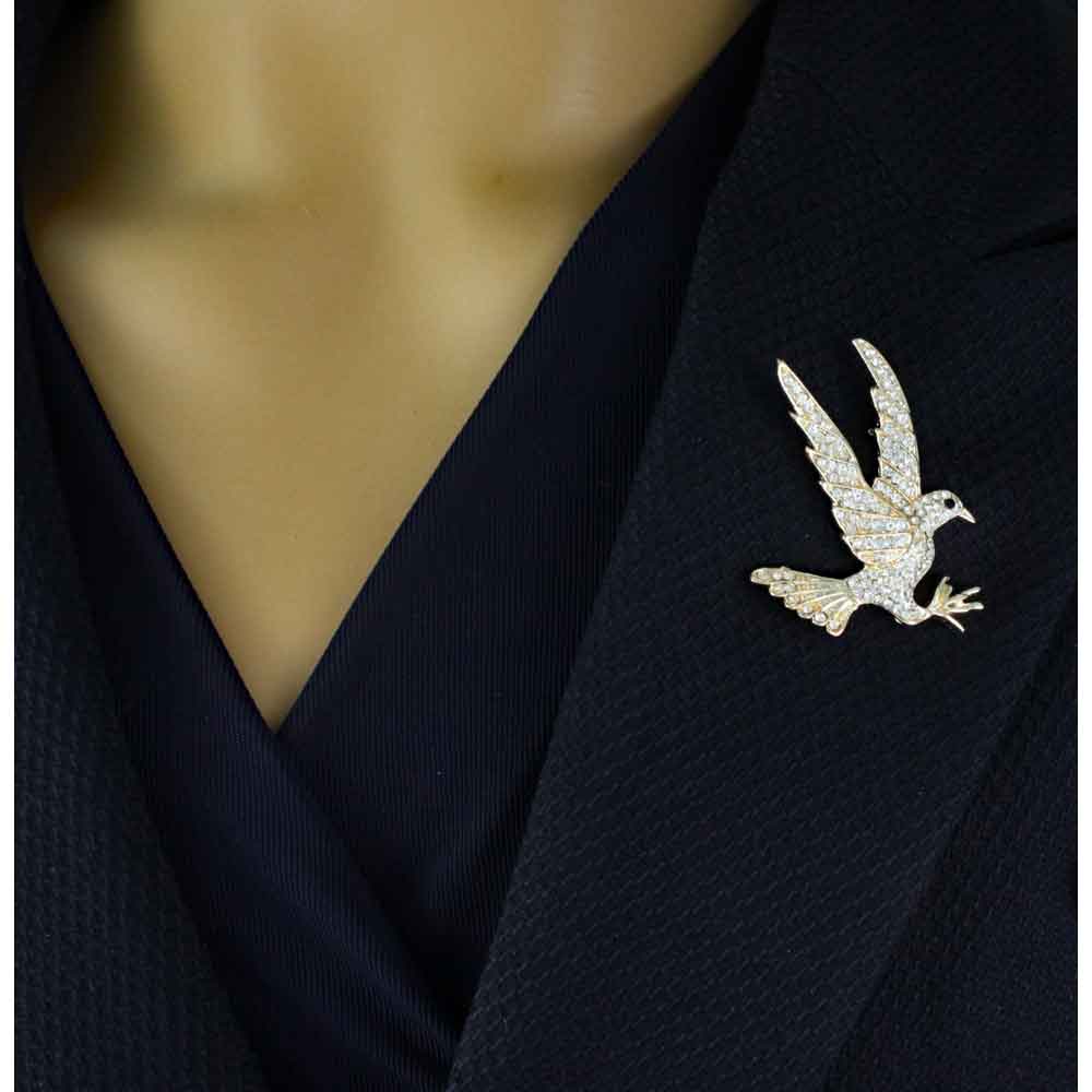 Gold with Clear Crystals Bird of Prey Brooch Pin - PRB514 - Lilylin Designs
