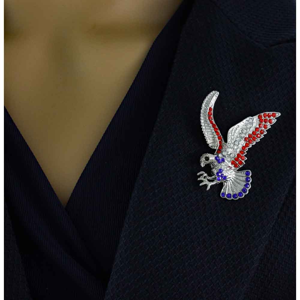 Patriotic Red White Blue Crystal Eagle Brooch Pin - PRB517 - Lilylin Designs
