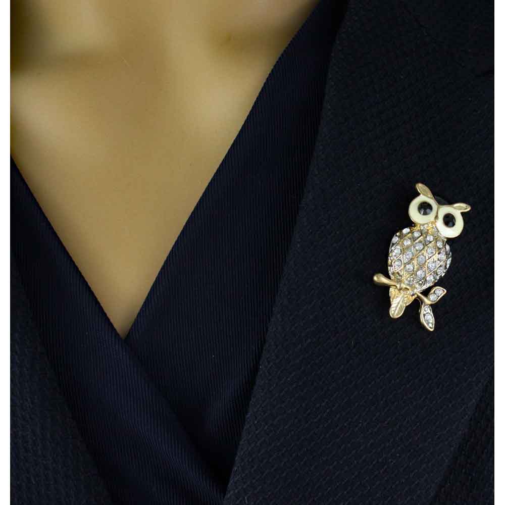 Cream and Black Enamel Harlequin Owl Brooch Pin - PRB611 - Lilylin Designs
