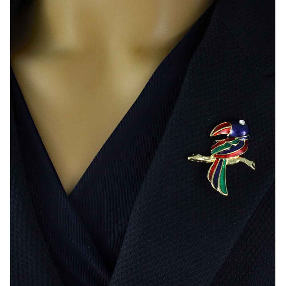Blue Red Green Enamel Toucan Brooch Pin - PRB813 - Lilylin Designs