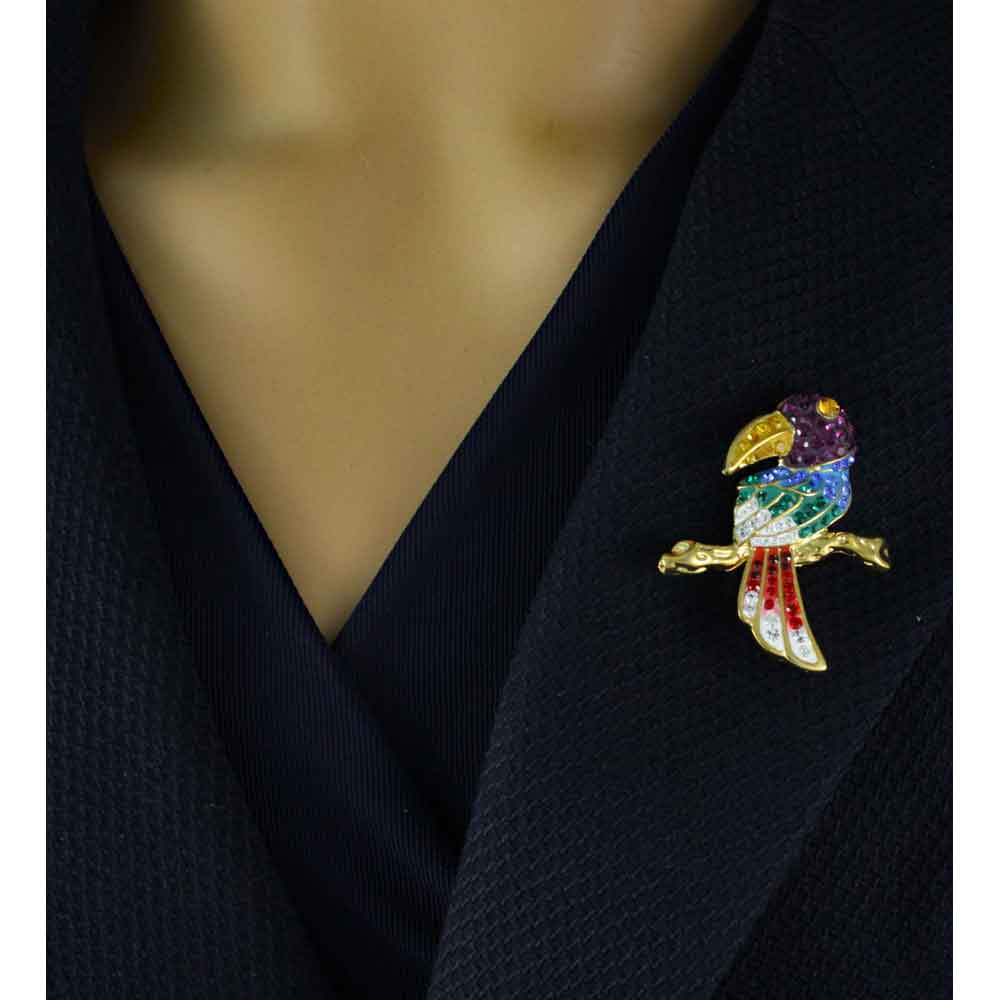 Toucan Brooch Pin with Colorful Crystals - PRB909F - Lilylin Designs