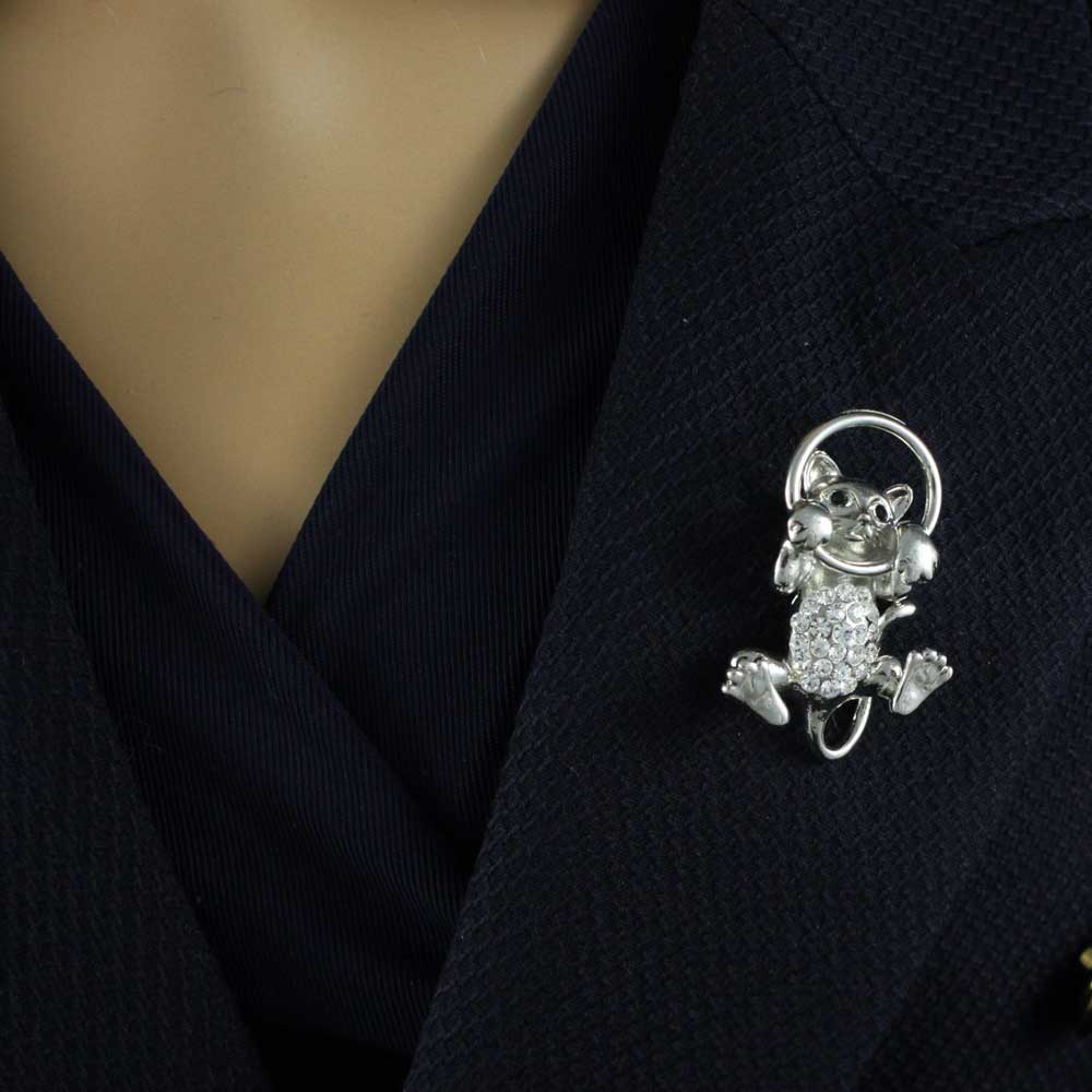 Crystal Cat Peeping Through Hoop Brooch Pin - PRC019 - Lilylin Designs
