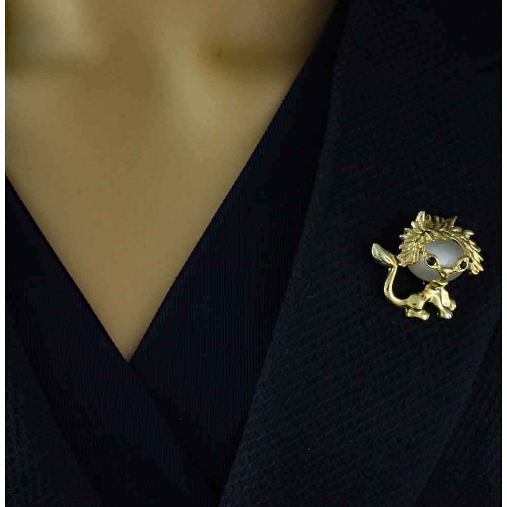 Lion with White Cats Eye Face Lapel Tac Pin - PRC510A - Lilylin Designs