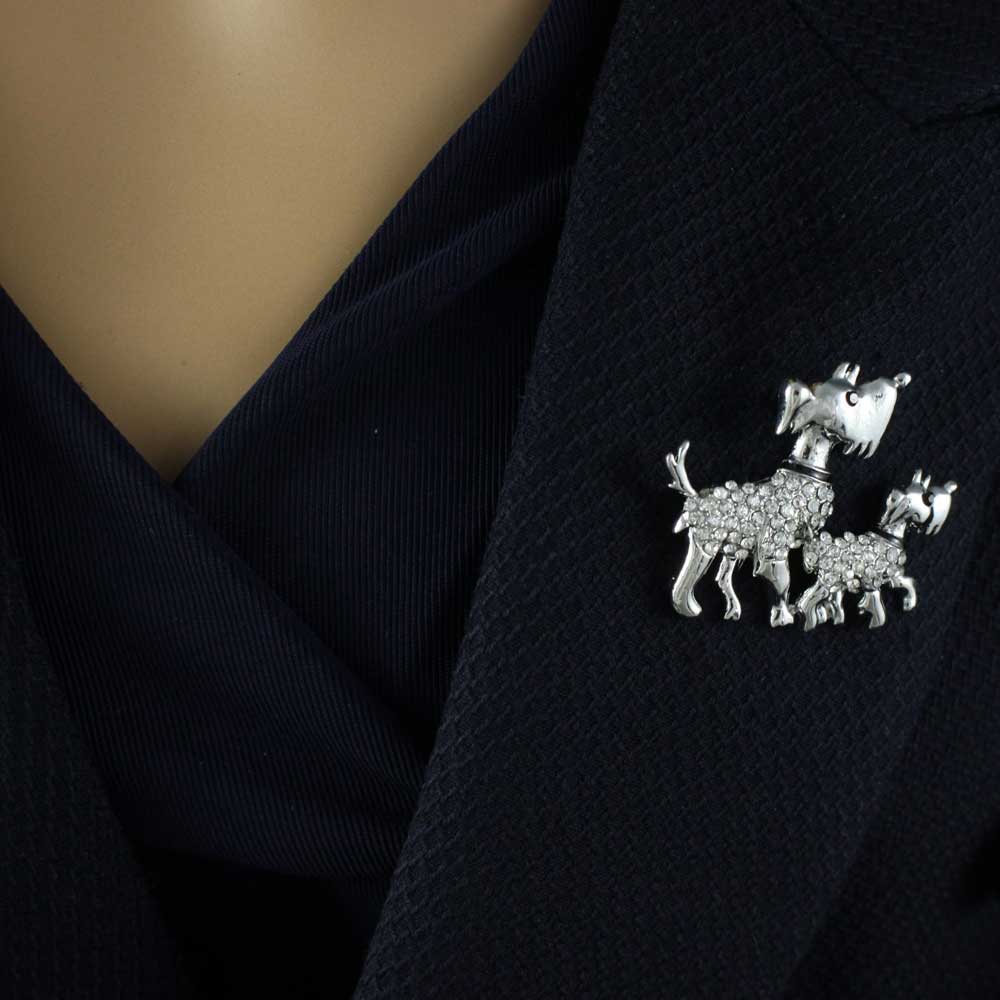 Crystal Father and Son Scotty Dogs Brooch Pin - PRD013 - Lilylin Designs