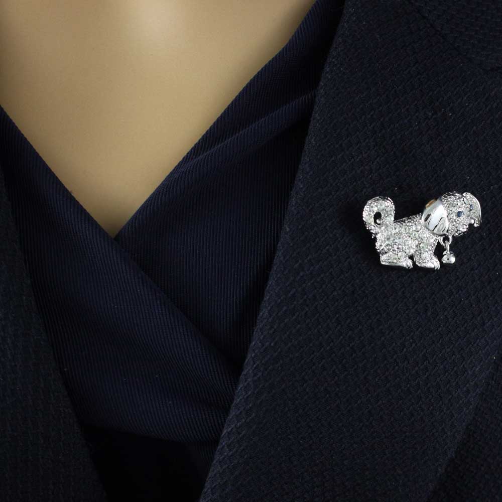 Crystal Puppy Dog with Silver Ball Brooch Pin - PRD212 - Lilylin Designs