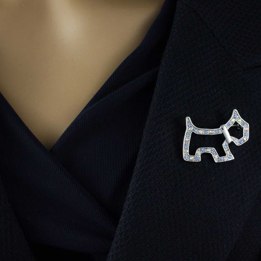 Aqua Crystal Open Scotty Dog Silhouette Brooch Pin - PRD310 - Lilylin Designs