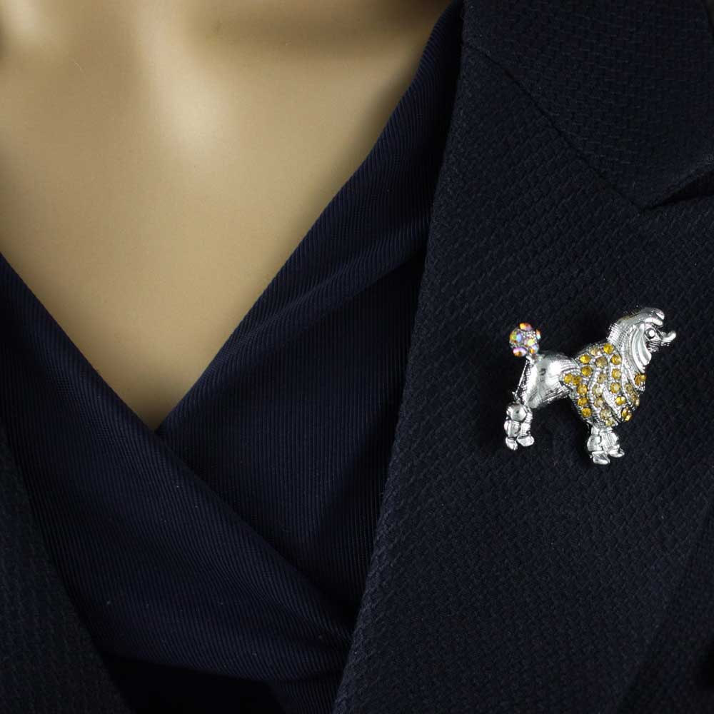 Silver with Topaz Crystals Poodle Brooch Pin - PRD620 - Lilylin Designs