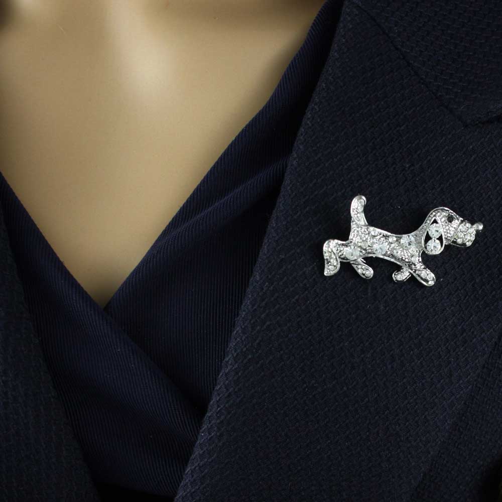 Silver with Crystals Strutting Beagle Dog Brooch Pin - PRD708 - Lilylin Designs
