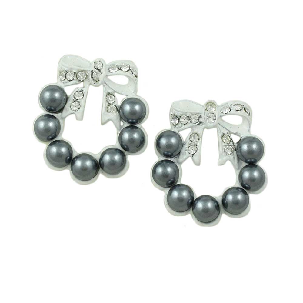 Lilylin Designs Gray Pearl Wreath with White Crystal Bow Earring