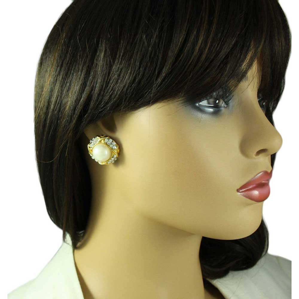 White Dome Pearl Surrounded by Crystals Clip Earring - PRE350 - Lilylin Designs