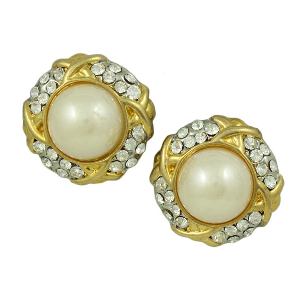 Lilylin Designs White Dome Pearl Surrounded by Crystals Clip Earring