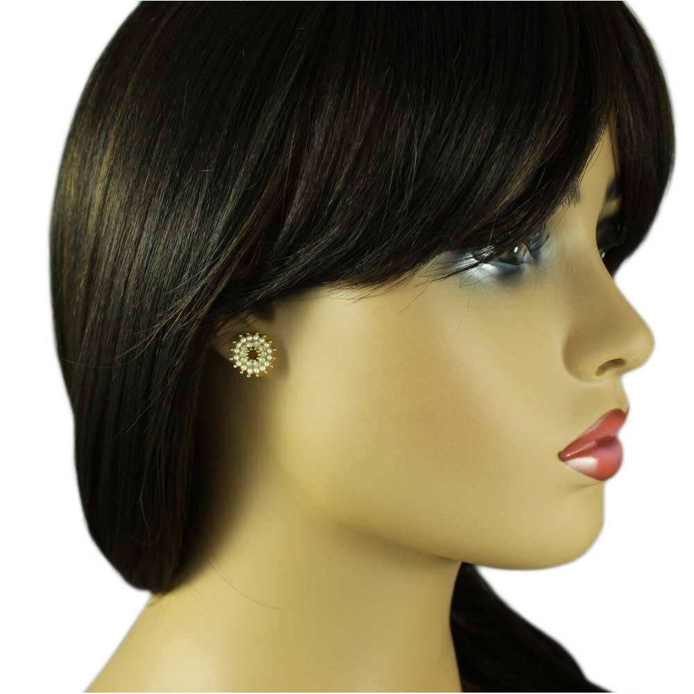 White Seed Pearls with Clear Crystals Pierced Earring - PRE401 - Lilylin Designs