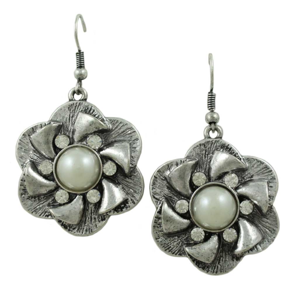 Lilylin Designs Flower with White Pearl and Crystal Dangling Earring
