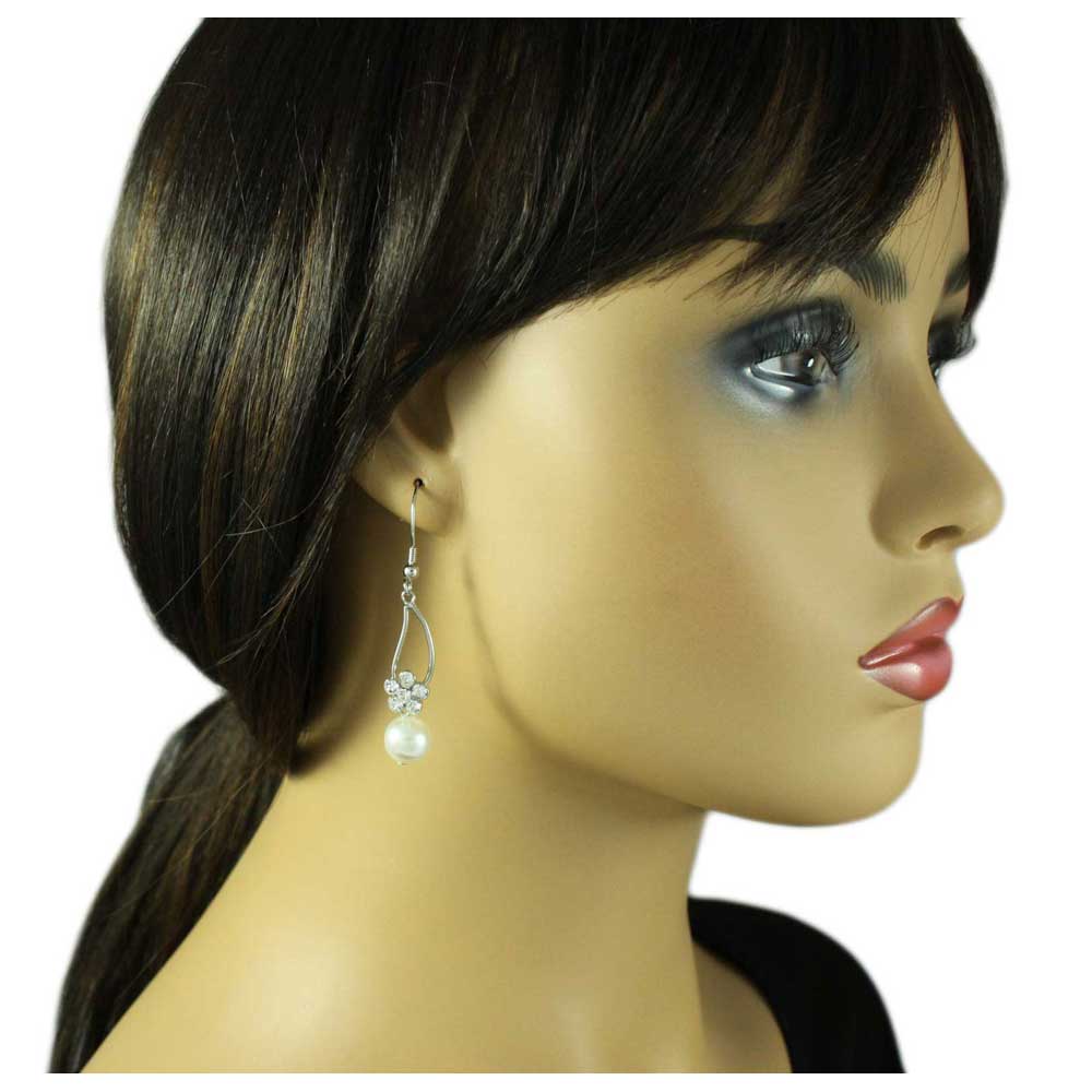 Crystal Flower with Dangling Pearl Pierced Earring - PRE709 - Lilylin Designs