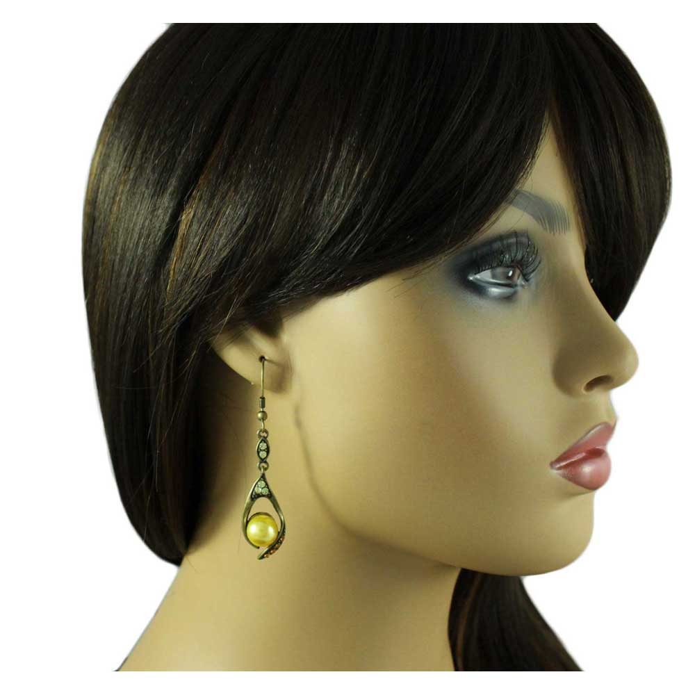 Yellow Crystals with Yellow Pearl Dangling Pierced Earring - PRE716 - Lilylin Designs