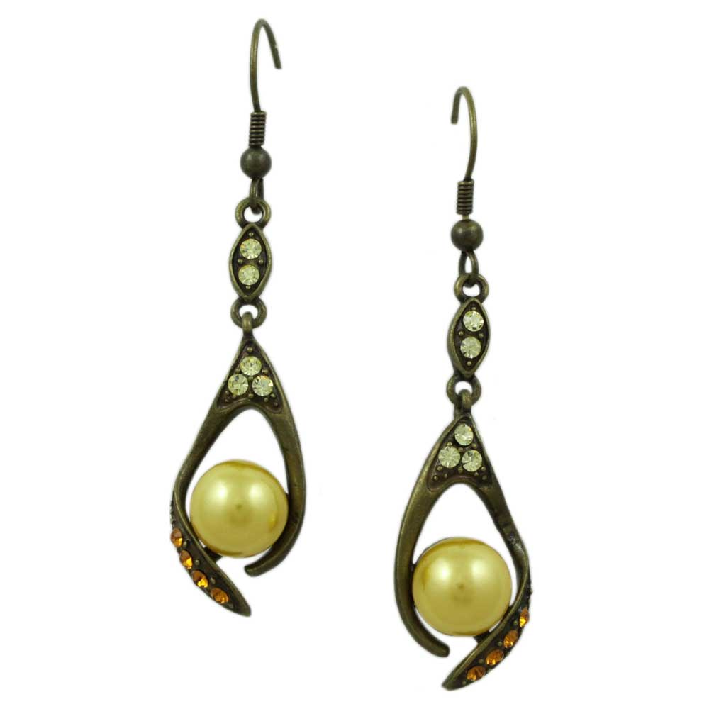 Lilylin Designs Yellow Crystals with Yellow Pearl Dangling Earring