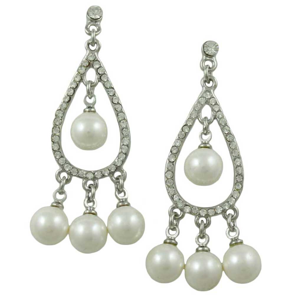 Lilylin Designs Crystal Teardrop with Dangling Pearl Balls Earring