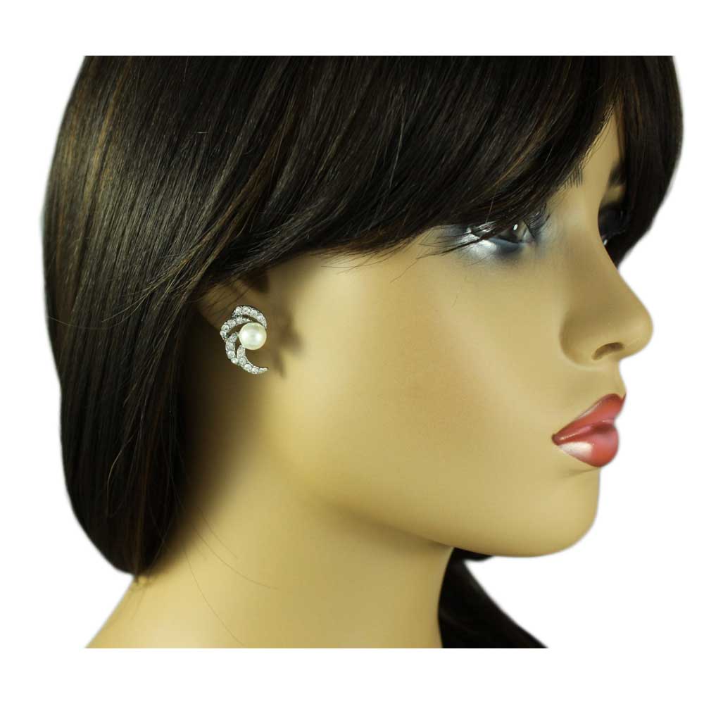 Crystal Waves with White Imitation Pearl Clip Earring - PRE813C - Lilylin Designs