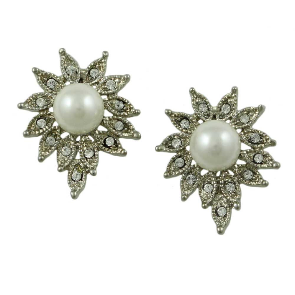 Lilylin Designs Crystal Sunburst with White Pearl Post or Clip Earring
