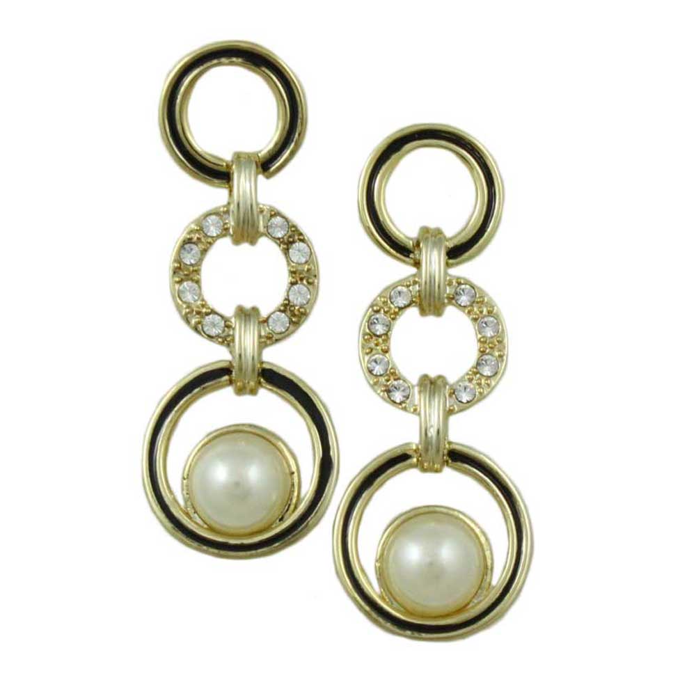 Lilylin Designs Black Enamel and Clear Crystal Circles Pearl Earring