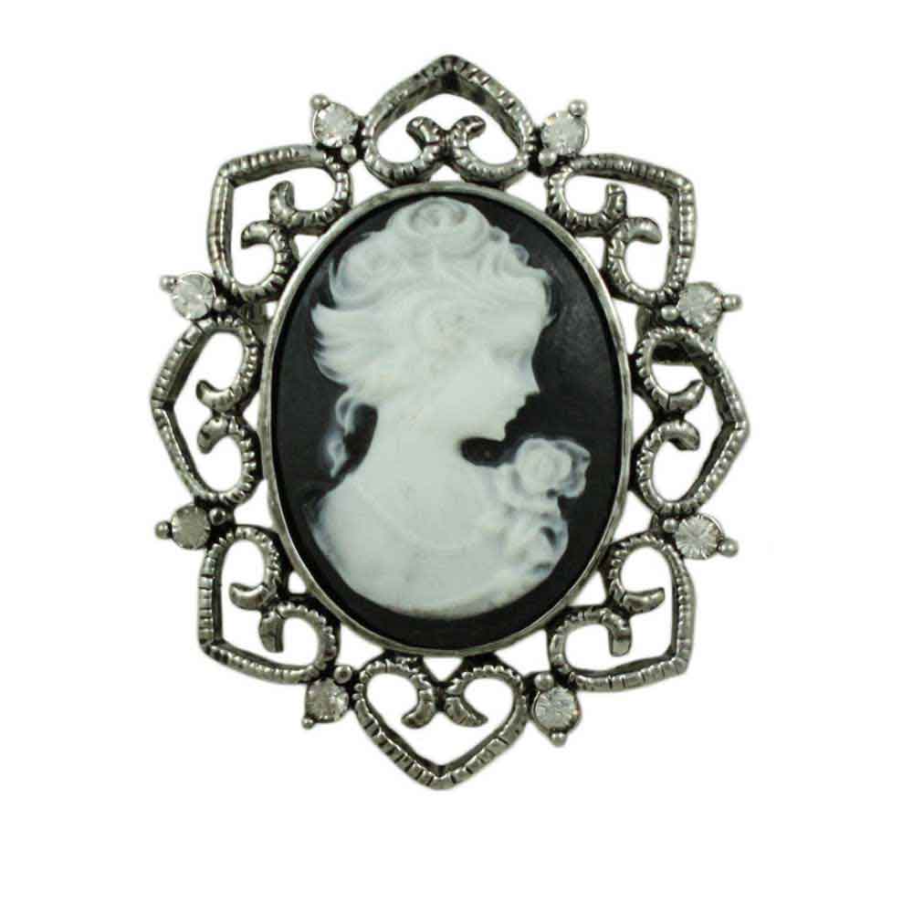 Lilylin Designs Antique Silver-tone Black and White Cameo Brooch Pin