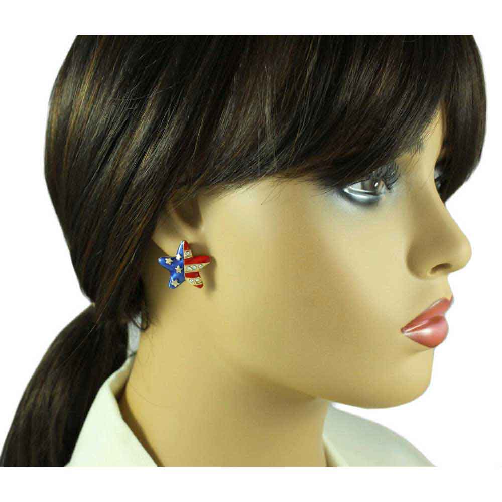 Gold Patriotic Red White Blue Star Pierced Earring - PRF154E - Lilylin Designs