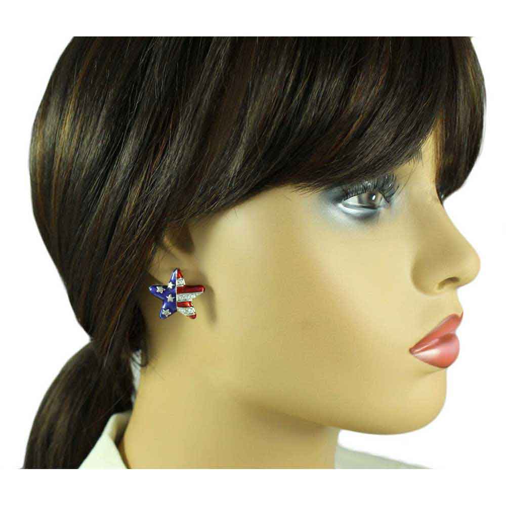Silver Red White Blue Patriotic Star Pierced Earring - PRF154SE - Lilylin Designs