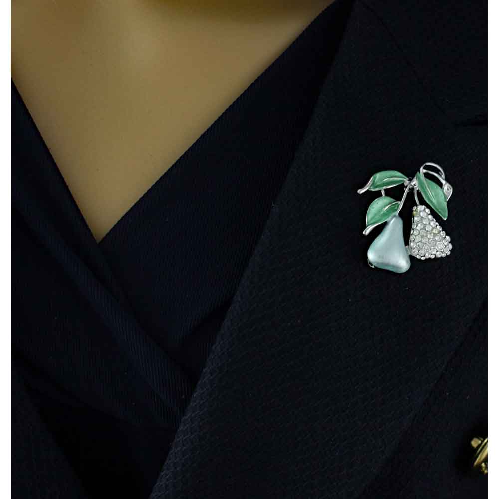 Light Green Enamel and Crystals Pears Brooch Pin - PRF211 - Lilylin Designs