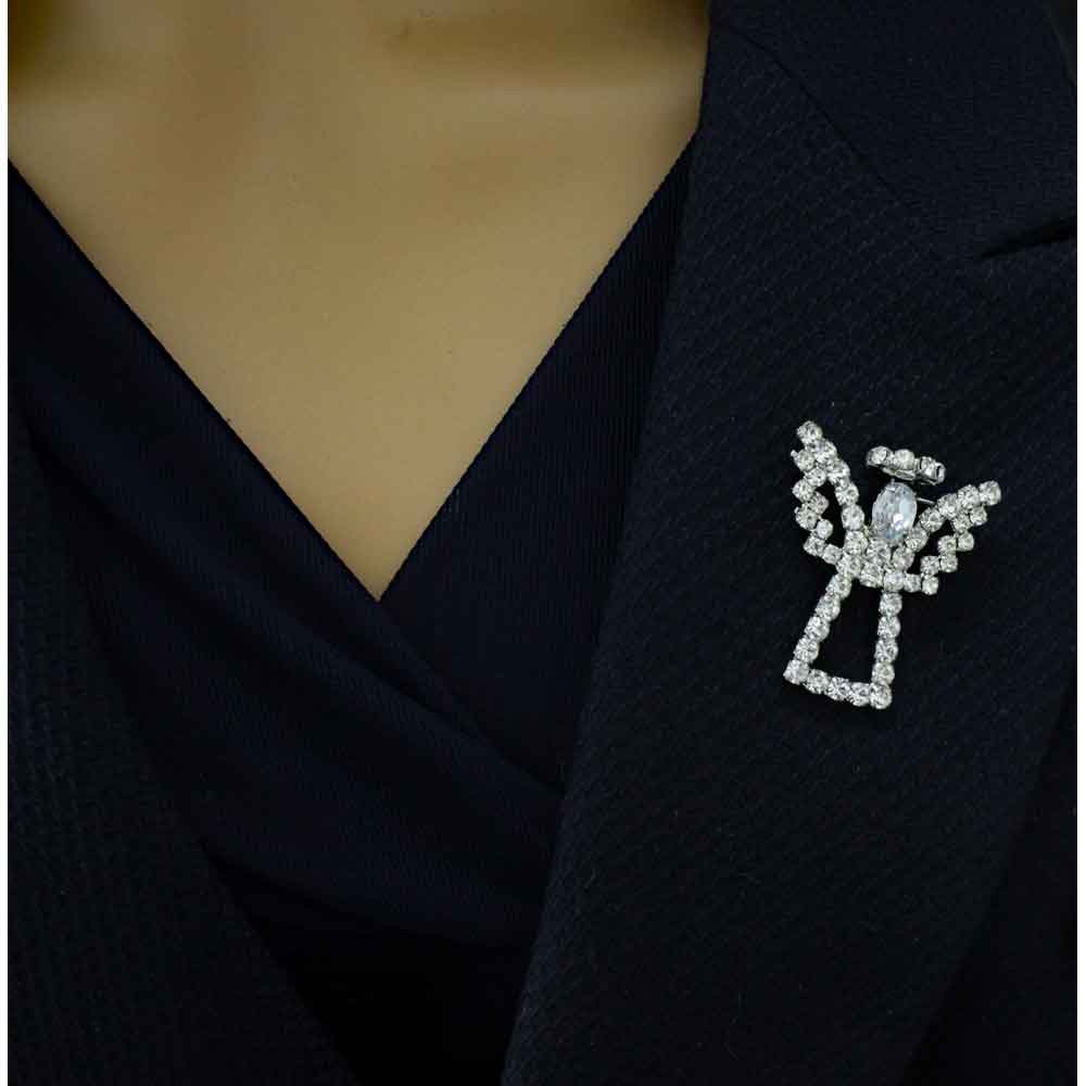 Silver Sparkling Crystal Angel with Halo Brooch Pin - PRF241S - Lilylin Designs