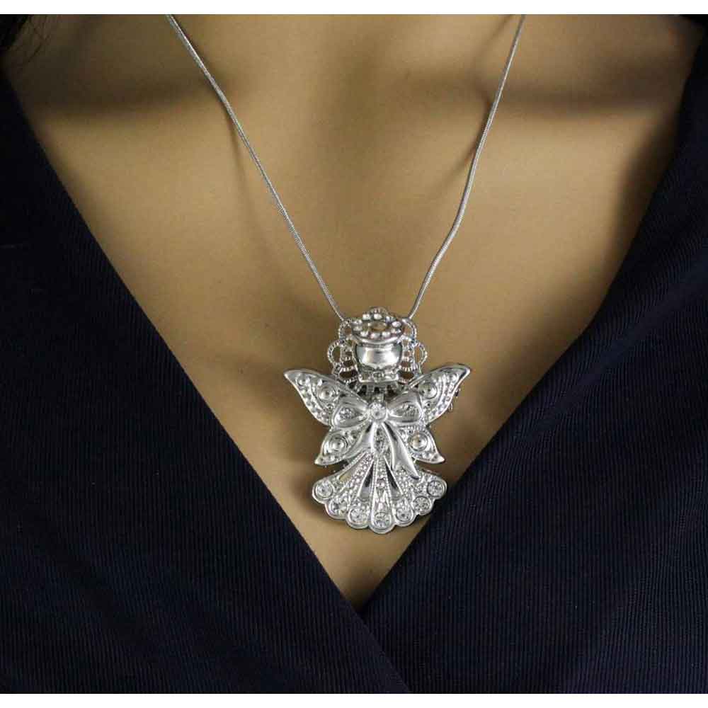 Crystal Angel Brooch Pin with Bow and Large Wings Pin - PRF243 - Lilylin Designs