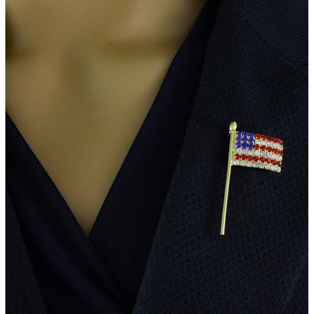 Red White Blue Crystal American Flag Brooch Pin - PRF251 - Lilylin Designs