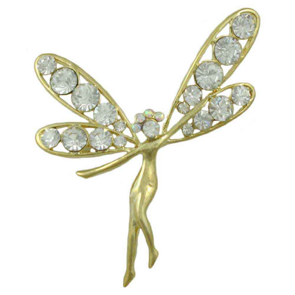 Lilylin Designs Gold and Crystal Fairy with Large Wings Brooch Pin