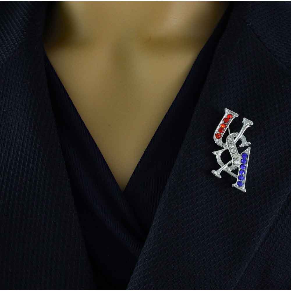 Silver Crystal USA Patriotic Brooch Pin and Earring Set - PRF304SBS - Lilylin Designs