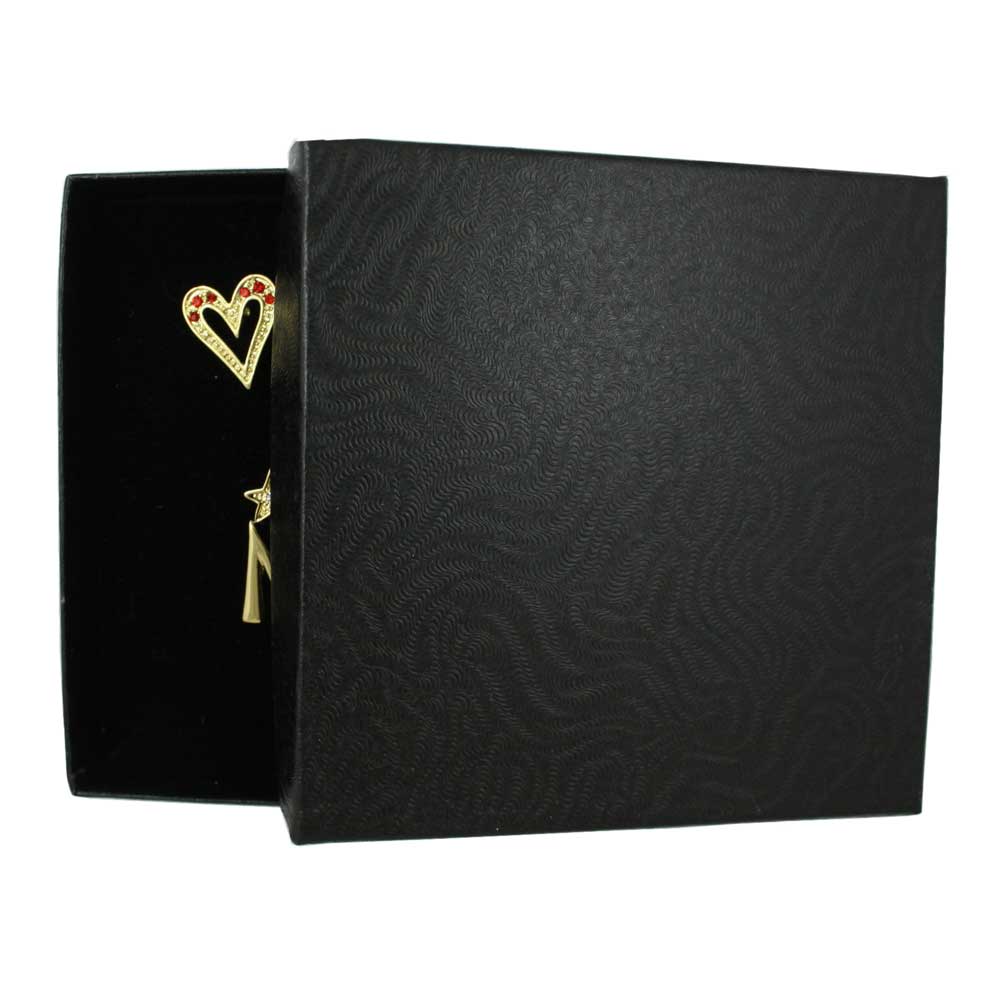 Gold Red Crystal Elongated Heart MOM Pin and Earring Set - PRF320BS - Lilylin Designs
