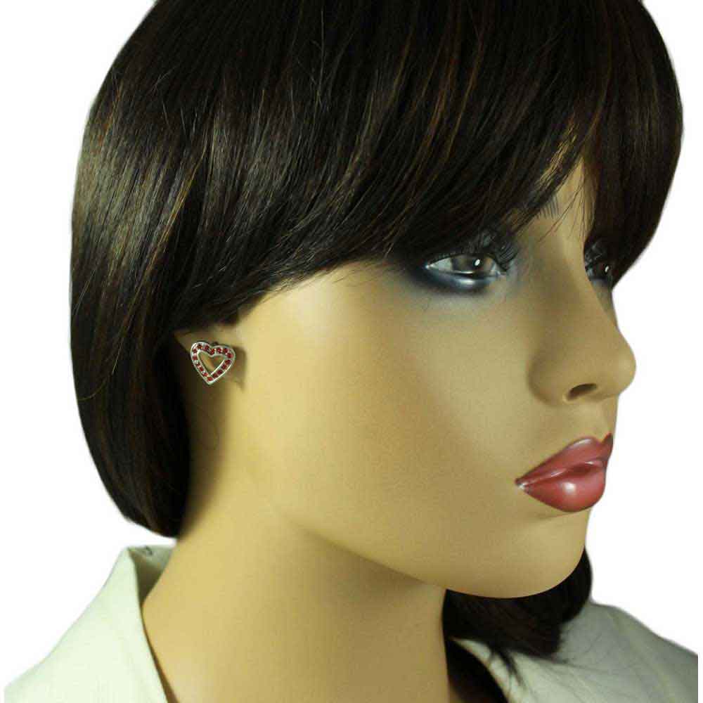 Red Crystal Open Heart Stud Pierced Earring - PRF322SE - Lilylin Designs