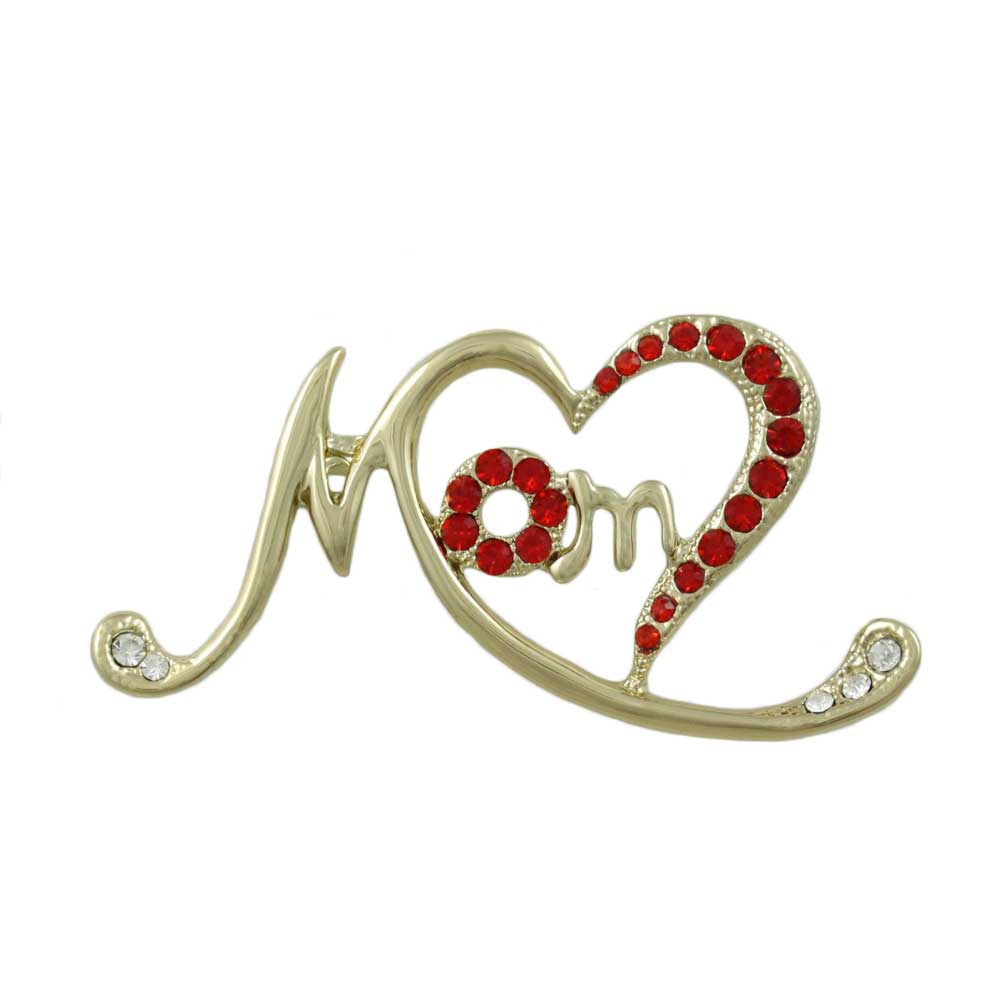 Lilylin Designs Gold Stylized Open Heart with Red Crystals MOM Pin