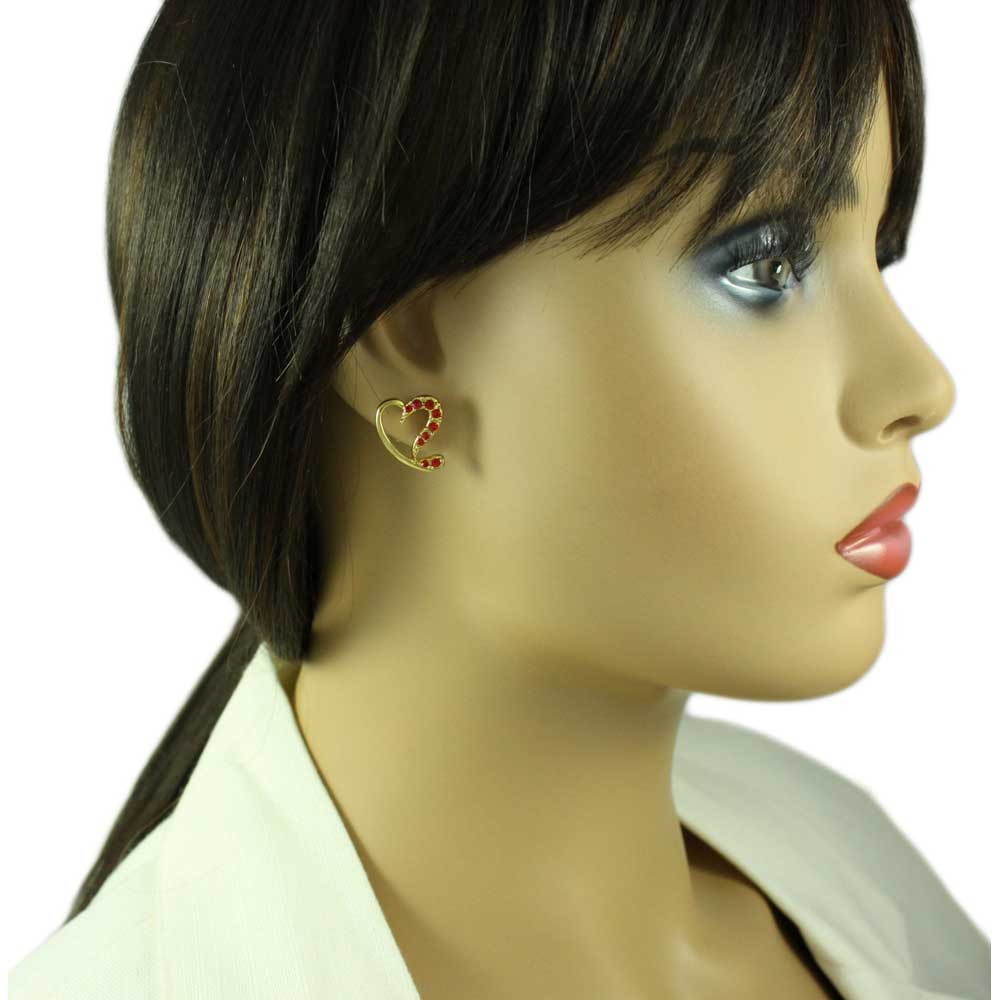 Gold Stylized Red Crystal Heart MOM Pin and Earring Set - PRF323BS - Lilylin Designs