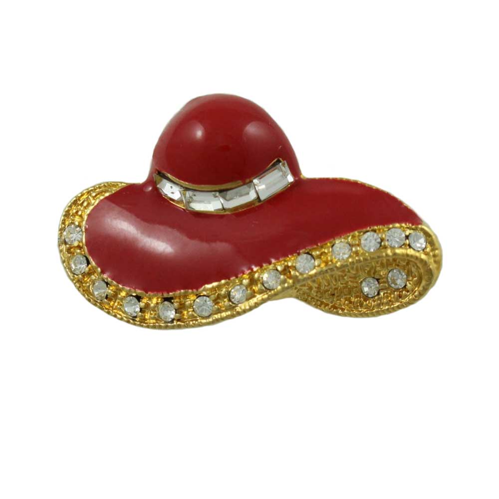 Lilylin Designs Red Enamel and Crystal Lady's Hat Brooch Pin
