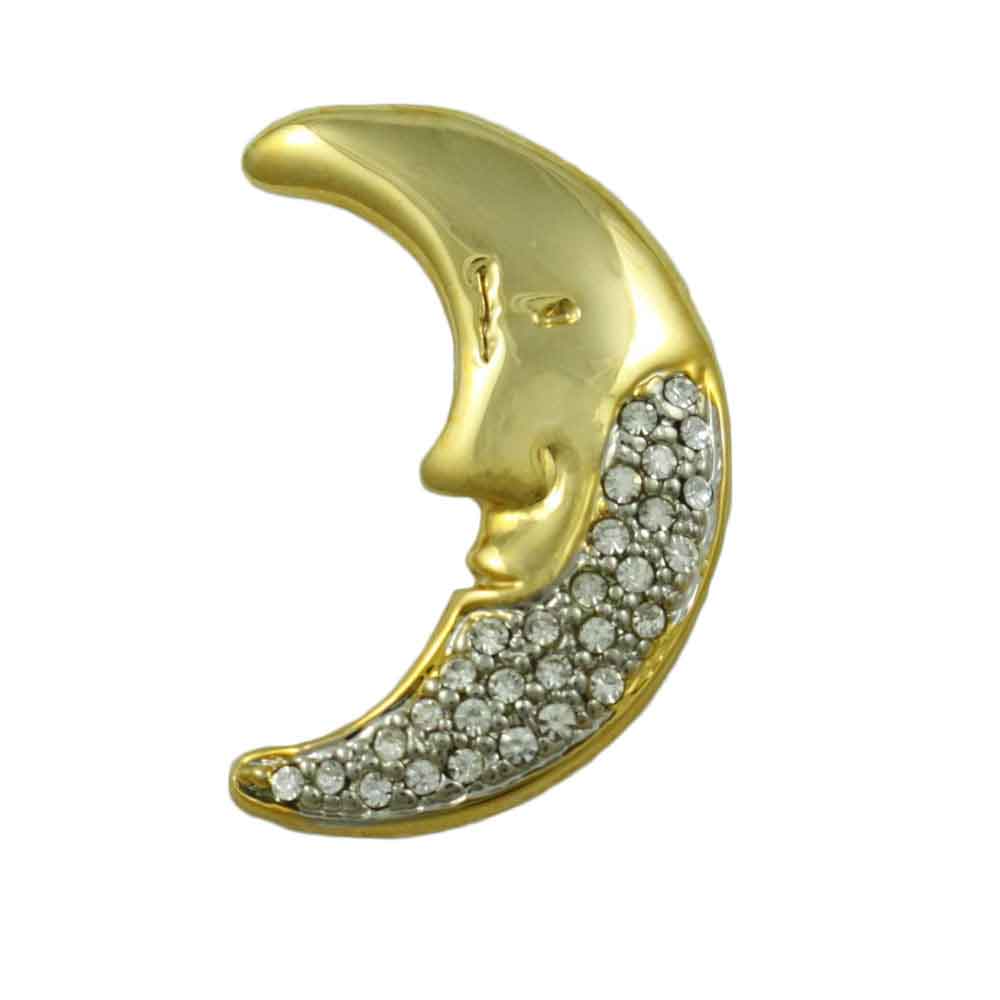 Lilylin Designs Gold Crystal Crescent Moon Brooch Pin
