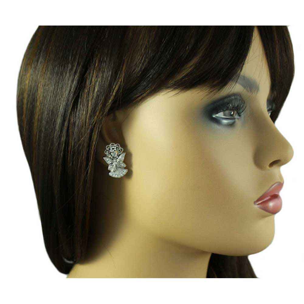 Crystal Angel with Bow and Large Wings Pierced Earring - PRF343E - Lilylin Designs