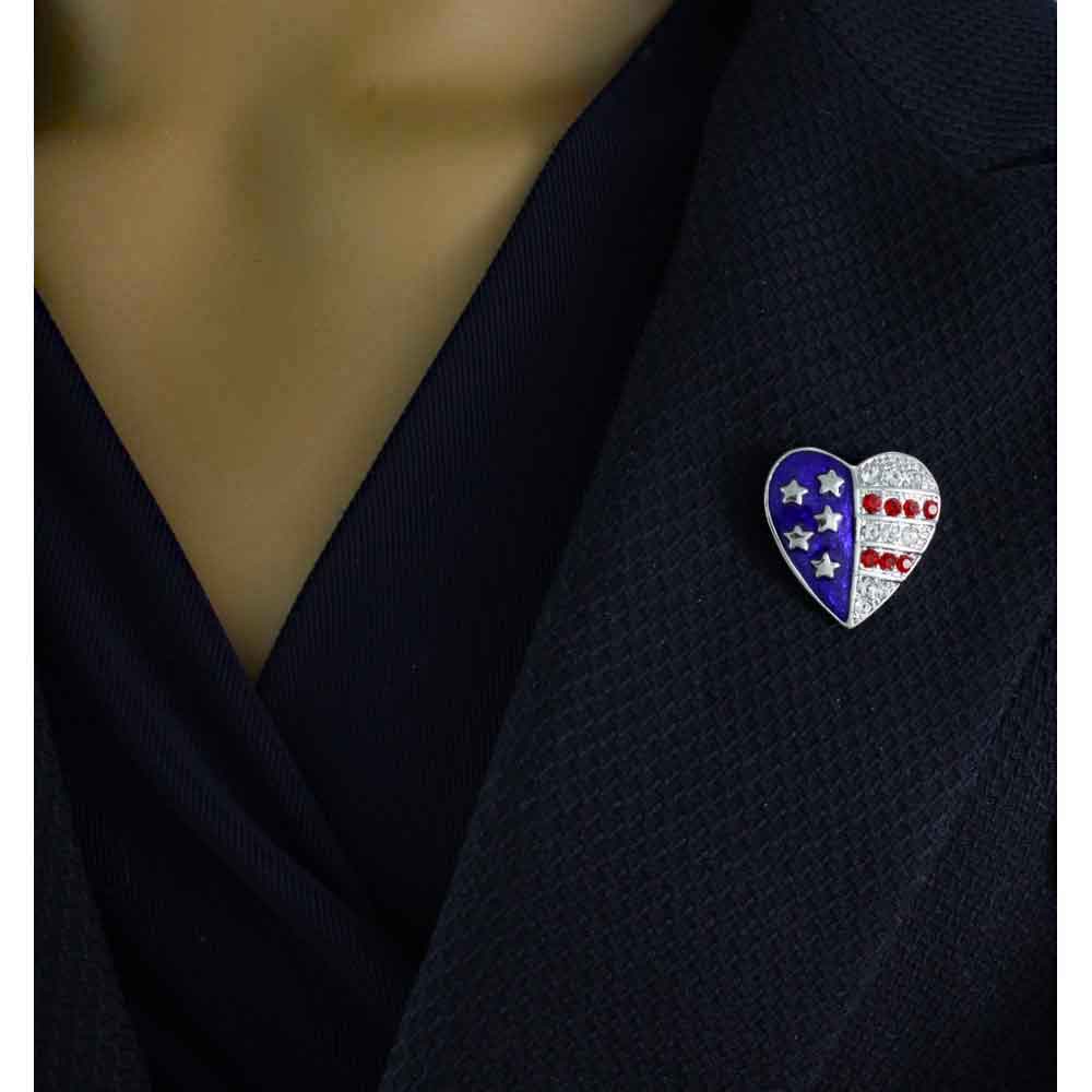 Silver Single Patriotic Heart Brooch Pin and Earring Gift Set - PRF353SBS - Lilylin Designs