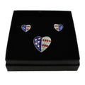 Silver Single Patriotic Heart Brooch Pin and Earring Gift Set in a black gift box | Lilylin Designs